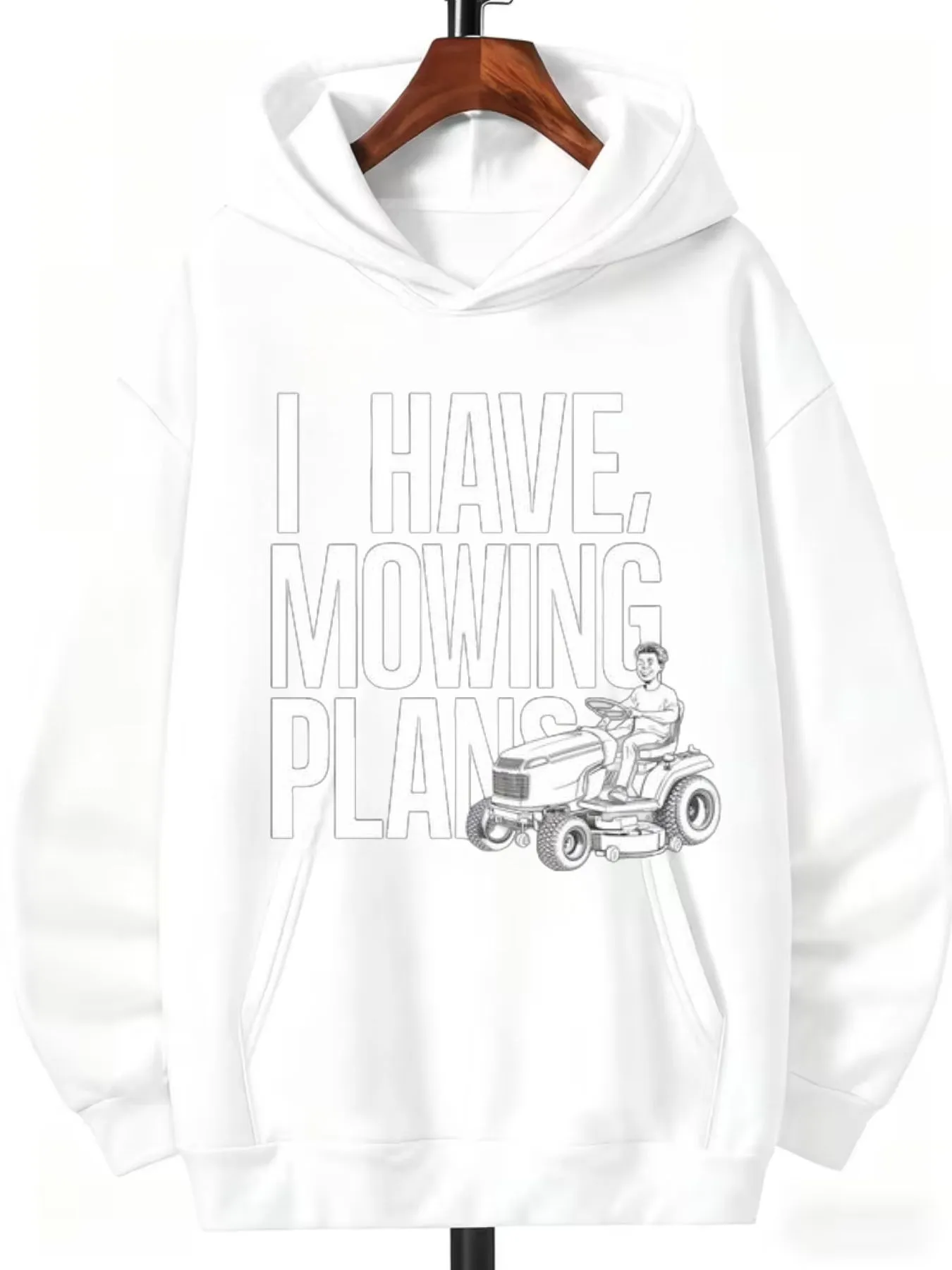 Tailorly Men's Printed Hoodie - I Have Mowing Plans Simple Outline Graphic With Lawn Tractor sold by Tailorly