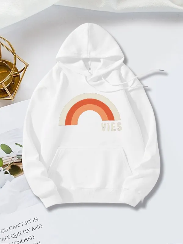 Tailorly Women's Printed Hoodie - Retro Warm Shades With Minimal Rainbow Vibes made by Tailorly