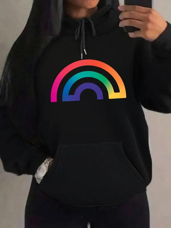 Tailorly Women's Printed Hoodie - Vivid Bold Color Bands Forming A Semi Circle Rainbow made by Tailorly