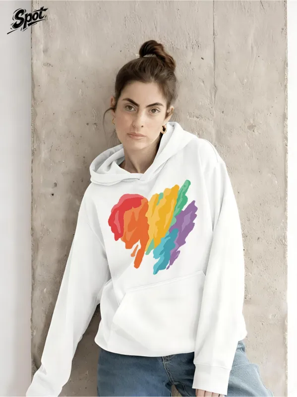 Tailorly Women's Printed Hoodie - Colorful Rainbow Brush Stroke Heart With Artistic Expression Design Heart made by Tailorly