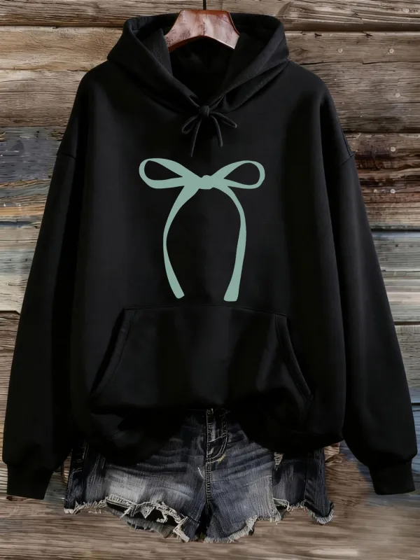 Tailorly Women's Printed Hoodie - Mint Ribbon Design With Hand Drawn Accents On Simple Bow made by Tailorly