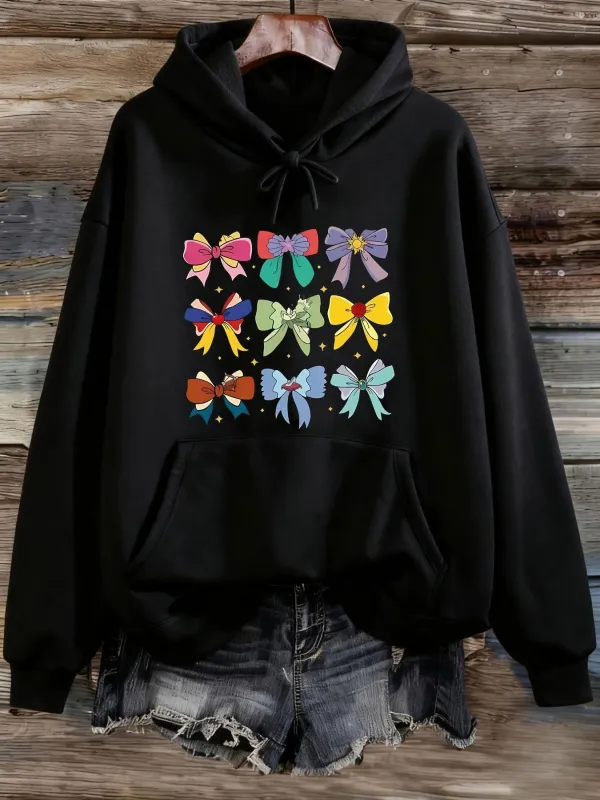 Tailorly Women's Printed Hoodie - Colorful Patterned Ribbon Bows Arranged In Rows On Soft Cozy Hoodie made by Tailorly