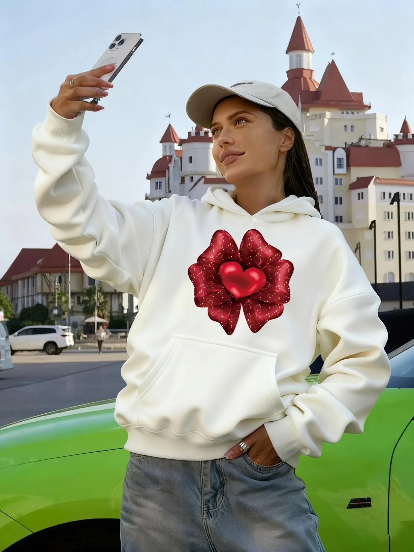 Tailorly Women's Printed Hoodie - Glowing Red Ribbon Wrapped Heart On White Fabric Hoodie sold by Tailorly