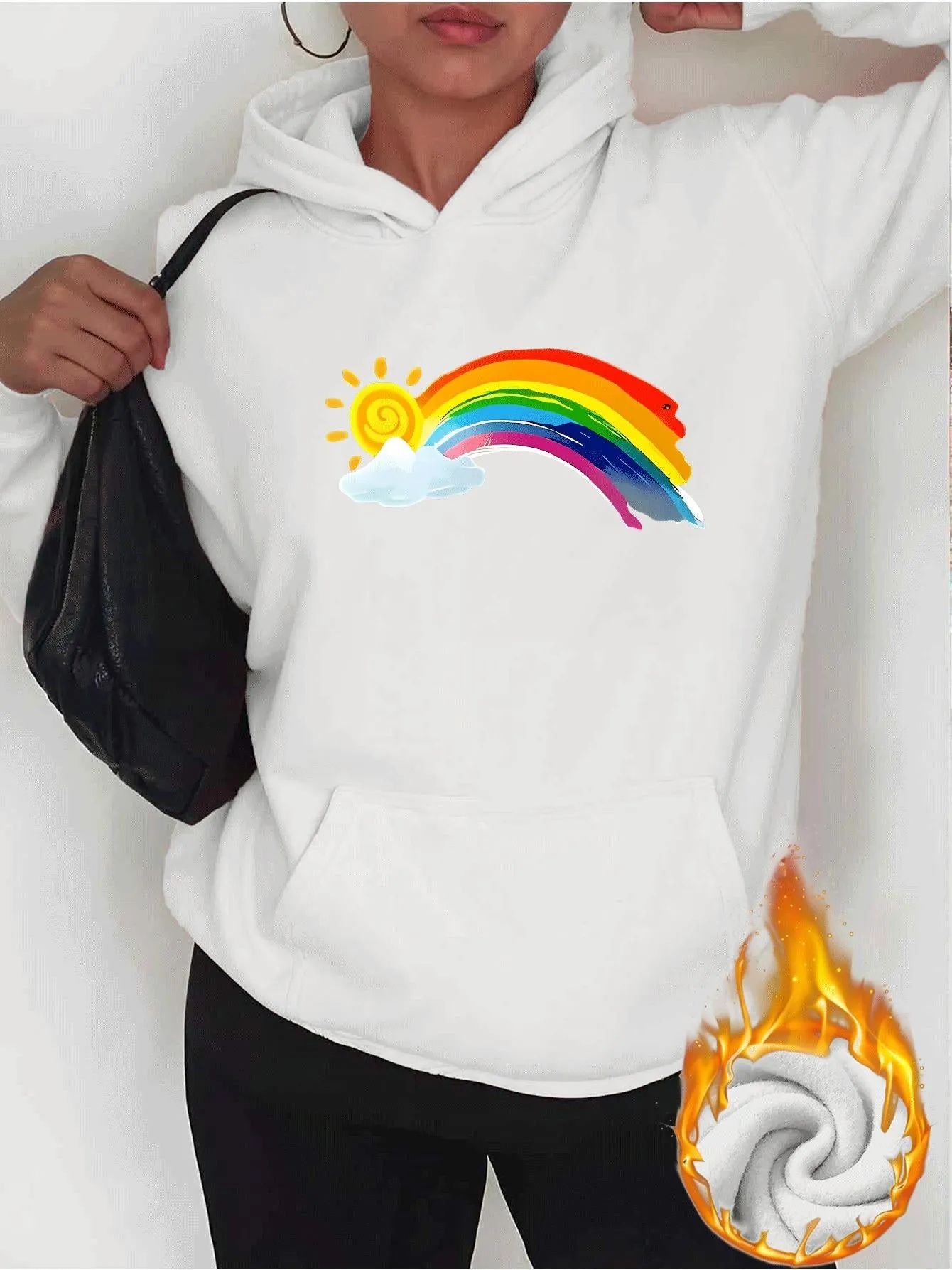 Tailorly Women's Printed Hoodie - Radiant Sunlight Colorful Arc With Gentle Cloud Rainbow sold by Tailorly