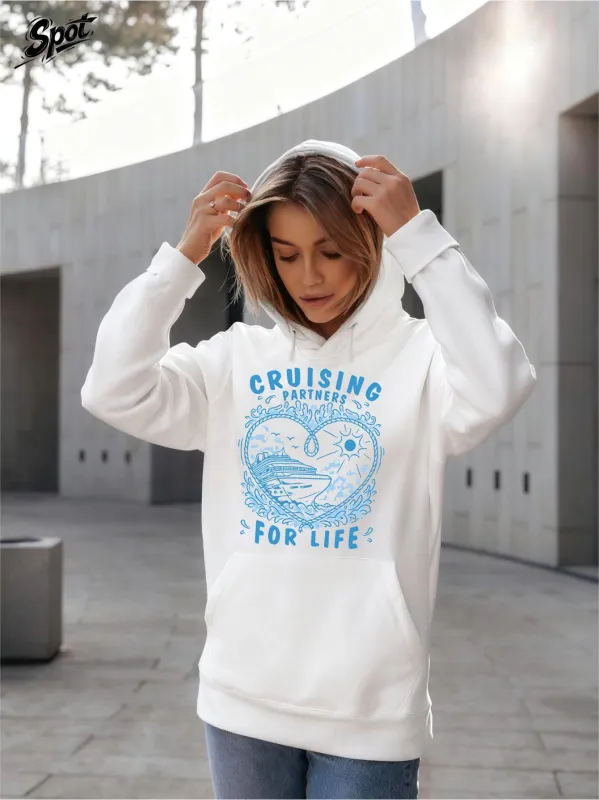 Tailorly Women's Printed Hoodie - Cruising On Seashore With Waves Palms Sun Motif Cute Dolphin made by Tailorly