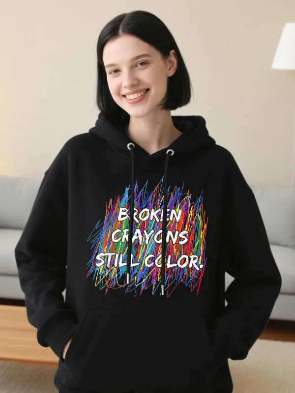 Tailorly Women's Printed Hoodie - Broken Crayons Still Color With Scribbled Rainbow Lines Behind Text Crayon made by Tailorly