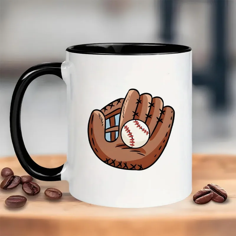 Tailorly Black Accent 11 oz Mug - vintage baseball glove stitched detailing unique handle pattern made by Tailorly