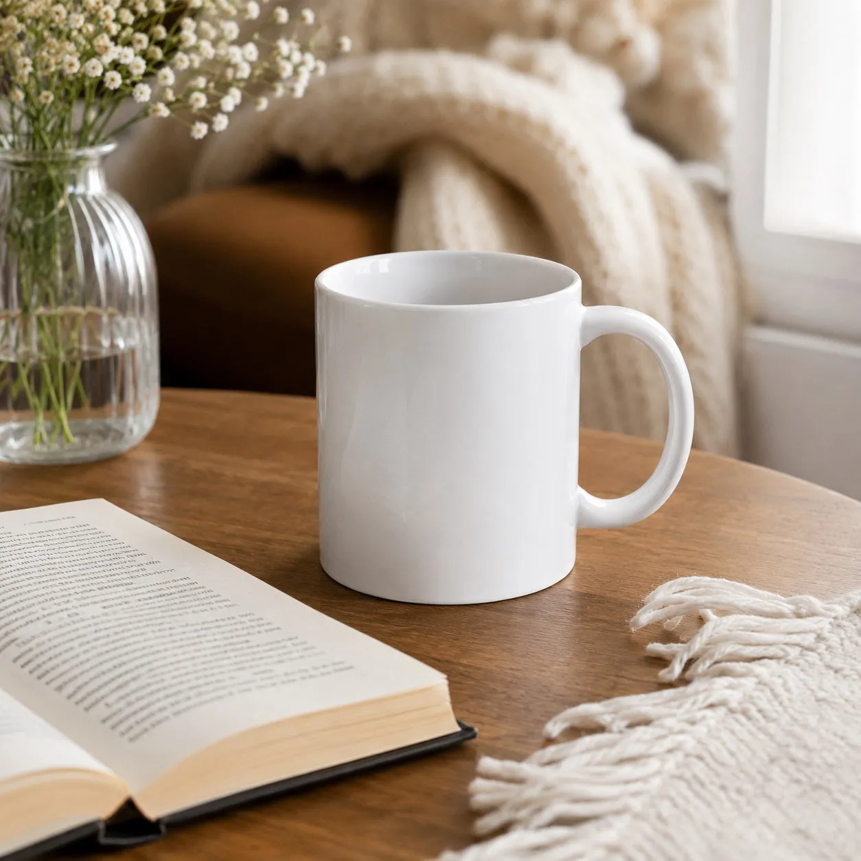 Tailorly White Ceramic 11 oz Mug - Shhh Don T Talk Until My Cup Is Empty Adorable Stylized Animal Wearing Denim Overalls With A Flower Headband Holding Drink Pig sold by Tailorly product image thumbnail 3
