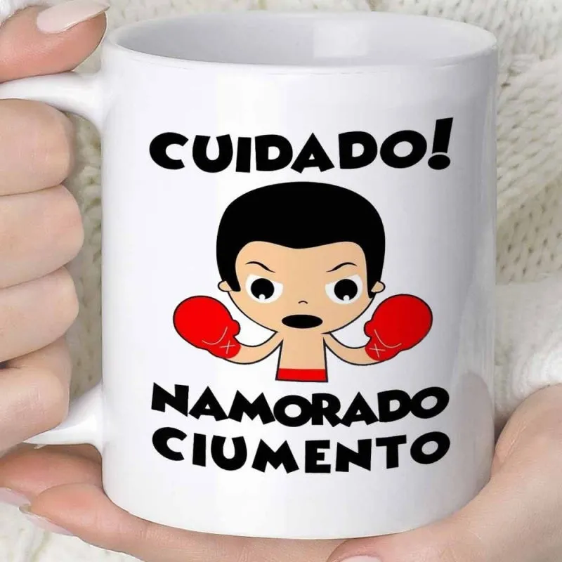 Tailorly White Ceramic 11 oz Mug - Brave Cartoon Character Wearing Red Boxing Gloves Standing In Ready Stance Boxer made by Tailorly
