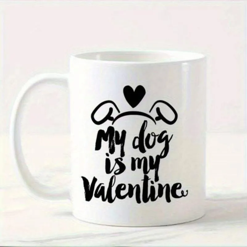 Tailorly White Ceramic 11 oz Mug - My Dog Is My Valentine Simple Artistic Dog Ears Headband Decorated With A Heart Silhouette Mug made by Tailorly