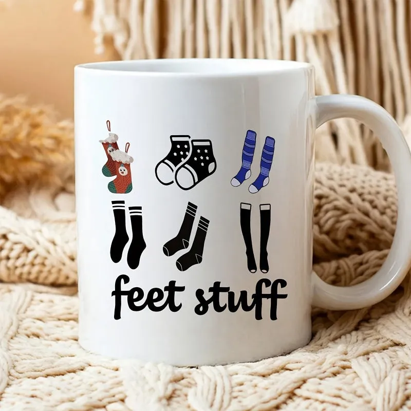 Tailorly White Ceramic 11 oz Mug - Feet Stuff Collection Of Assorted Colorful And Striped Footwear Patterned Socks made by Tailorly