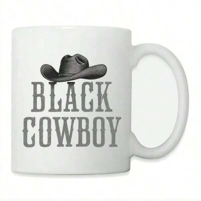 Tailorly White Ceramic 11 oz Mug - Black Cowboy Classic Silhouette Western Style Headwear Featuring Detailed Shading And Texture Cowboy Hat made by Tailorly