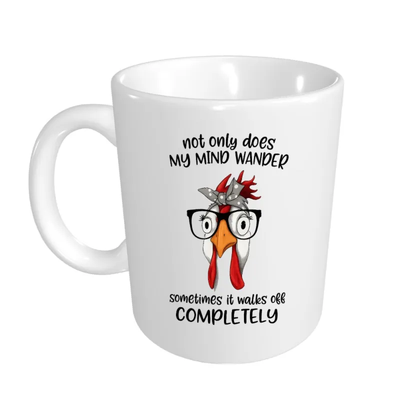 Tailorly White Ceramic 11 oz Mug - Not Only Does My Mind Wander Sometimes It Walks Off Completely Funny Cartoon Wearing Stylish Glasses And Patterned Headband made by Tailorly