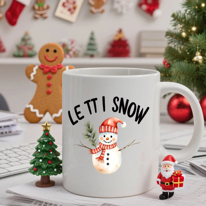 Tailorly White Ceramic 11 oz Mug - Let It Snow Smiling Winter Figure Wearing Red Scarf And Hat Festive Snowman made by Tailorly