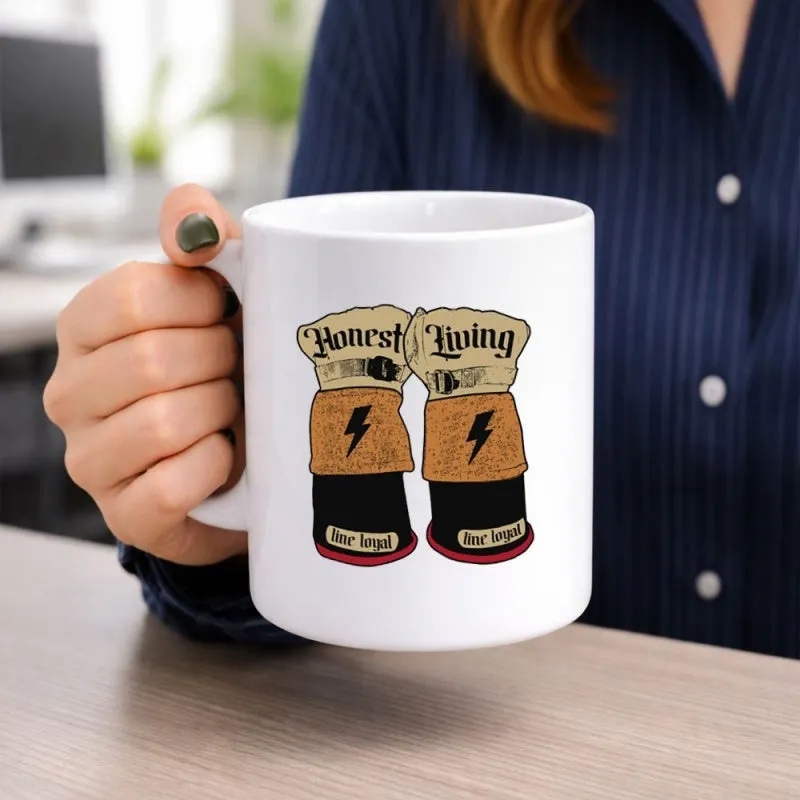 Tailorly White Ceramic 11 oz Mug - Honest Living Stay Loyal Vintage Retro Decorative Combat Gear Featuring Sharp Lightning Bolts Gloves made by Tailorly