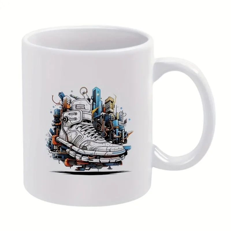 Tailorly White Ceramic 11 oz Mug - Mechanical Cyberpunk Style Futuristic White High Top With Industrial Urban Details Sneaker made by Tailorly