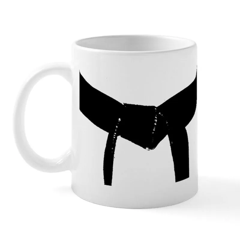 Tailorly White Ceramic 11 oz Mug - Minimalist Silhouette Of A Tied Martial Arts Belt Symbolizing High Rank Black Belt made by Tailorly