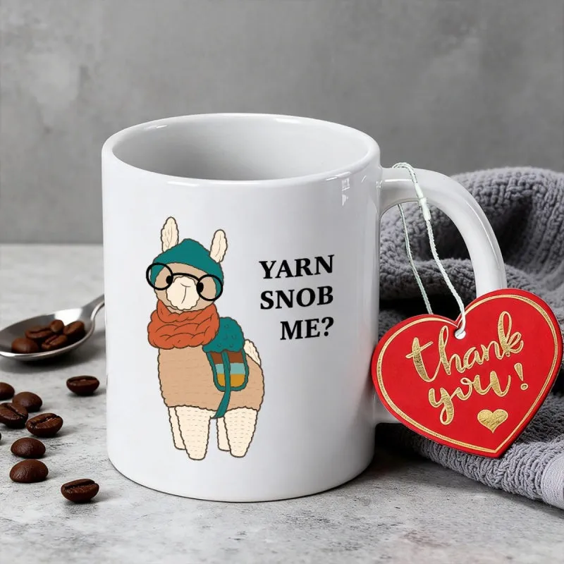 Tailorly White Ceramic 11 oz Mug - Yarn Snob Me Adorable Cartoon Animal Wearing Beanie And Scarf Standing Proudly Llama made by Tailorly