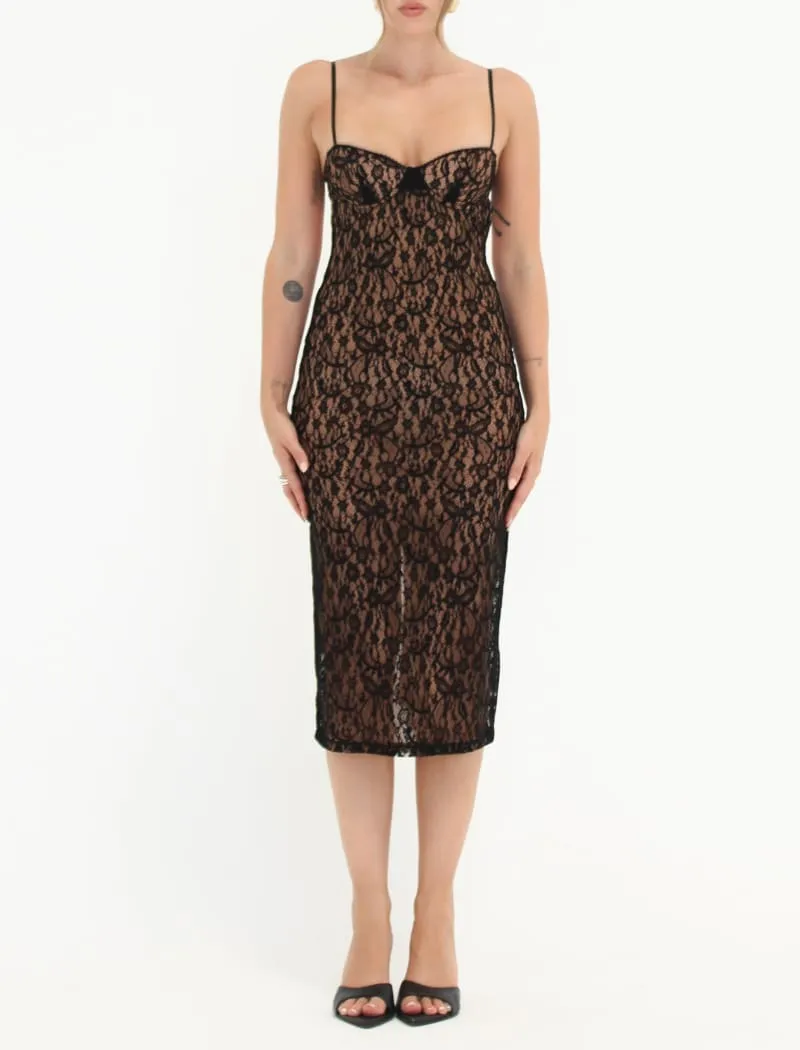 Bordeaux Midi Dress | Black Lace sold by Rumored product image thumbnail 3