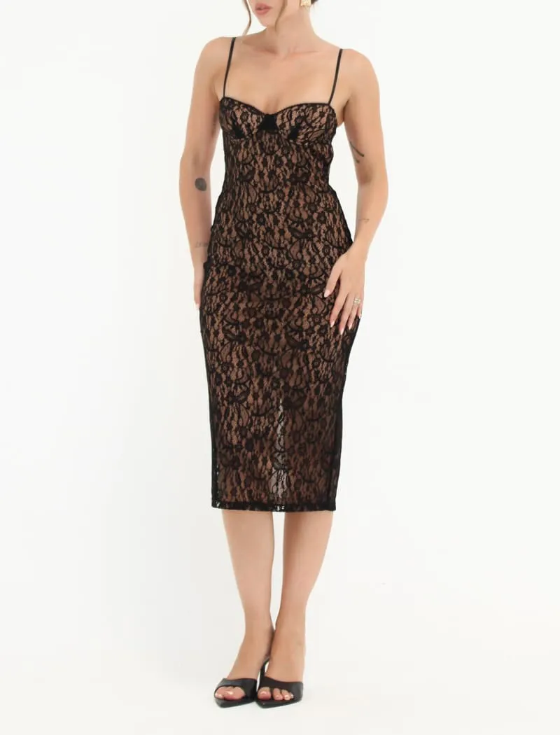 Bordeaux Midi Dress | Black Lace sold by Rumored