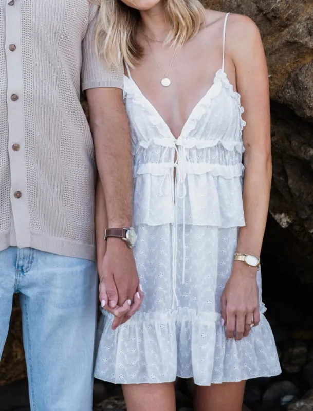 Rosie Mini Dress | White Eyelet sold by Rumored