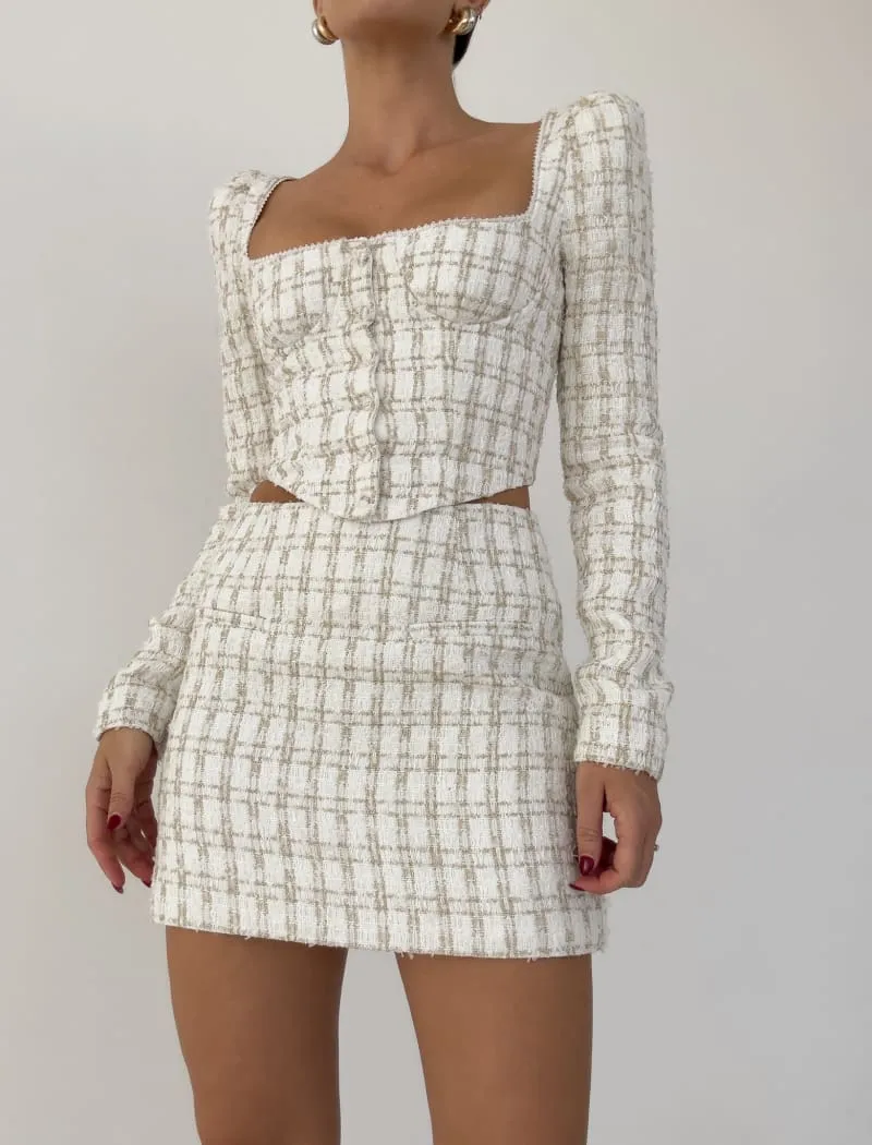 Coco Mini Skirt | Pearl Shimmer Tweed sold by Rumored