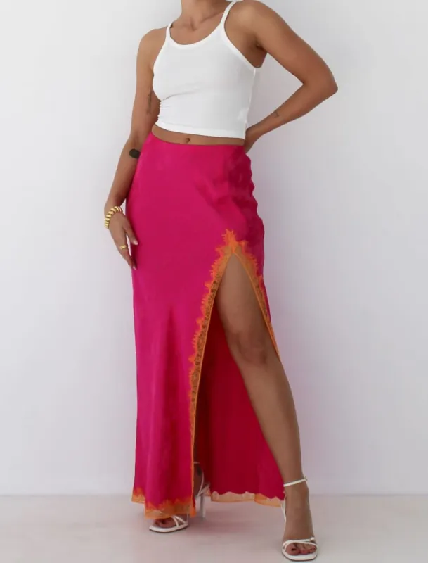 Meadow Maxi Skirt | Fuchsia Jacquard sold by Rumored