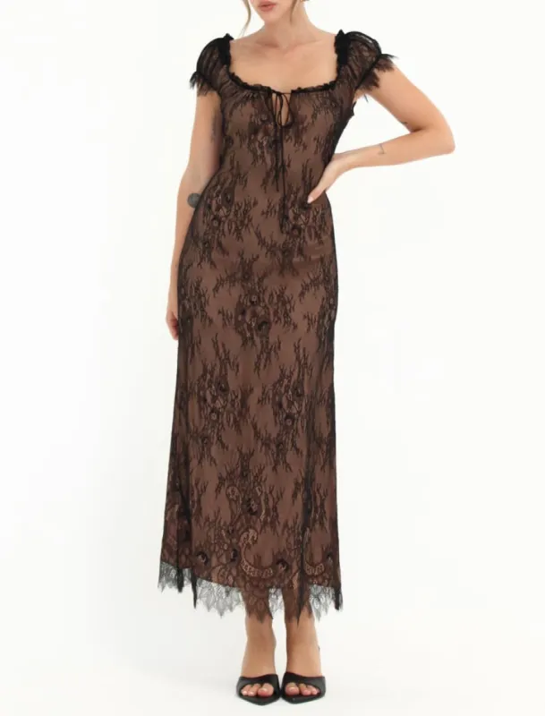 Victorian Midi Dress | Black Chantilly sold by Rumored