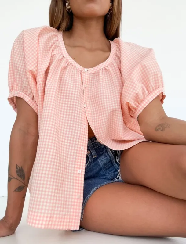 Eden Prairie Blouse | Peach Gingham made by Rumored