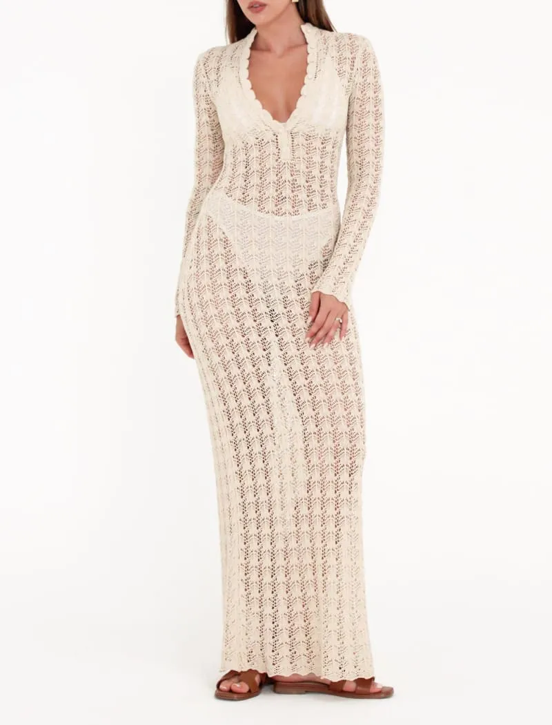 Ventura Crochet Maxi Dress | Cream sold by Rumored product image thumbnail 4