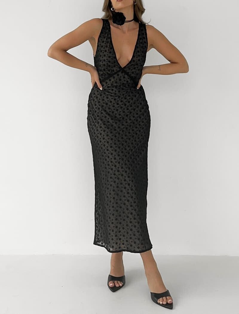 Daydream Midi Dress | Black Eyelet sold by Rumored