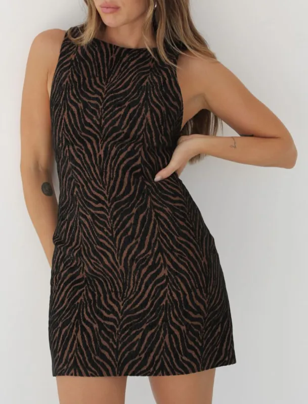 Jagger Mini Dress | Espresso Zebra sold by Rumored