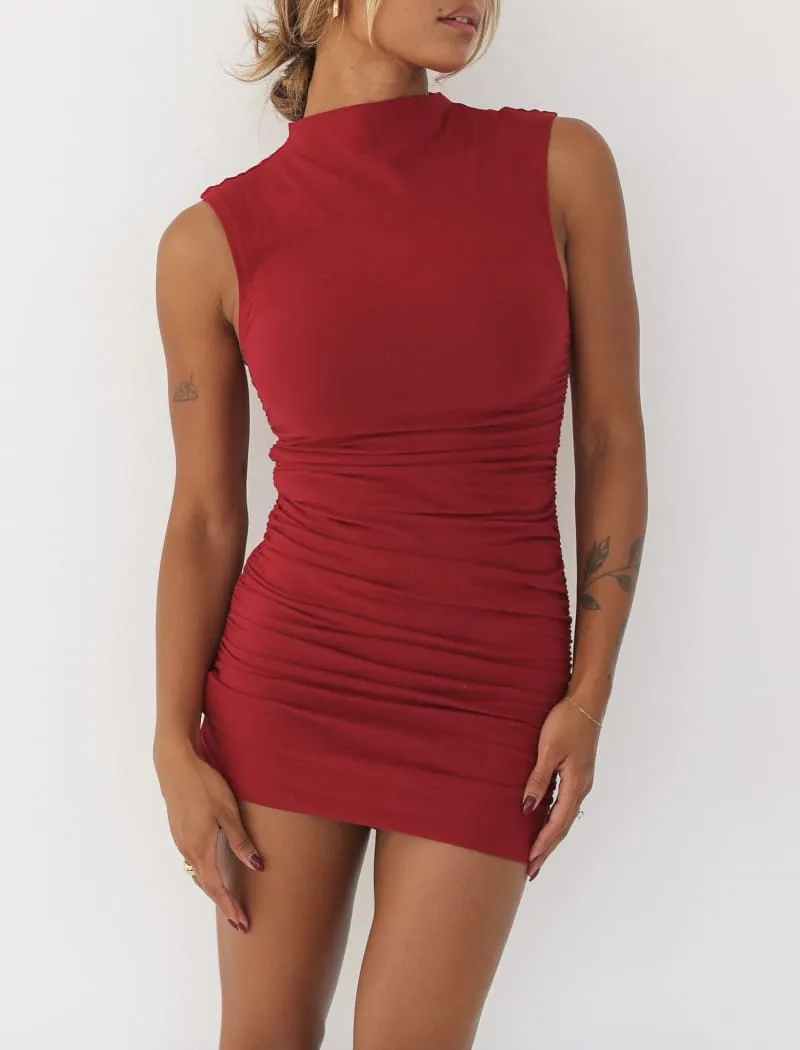 Minimalist Mini Dress | Maroon sold by Rumored product image thumbnail 3