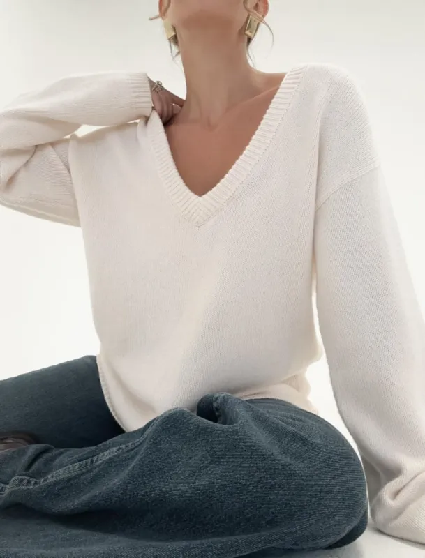 Mercer V-Neck Sweater | Cream sold by Rumored