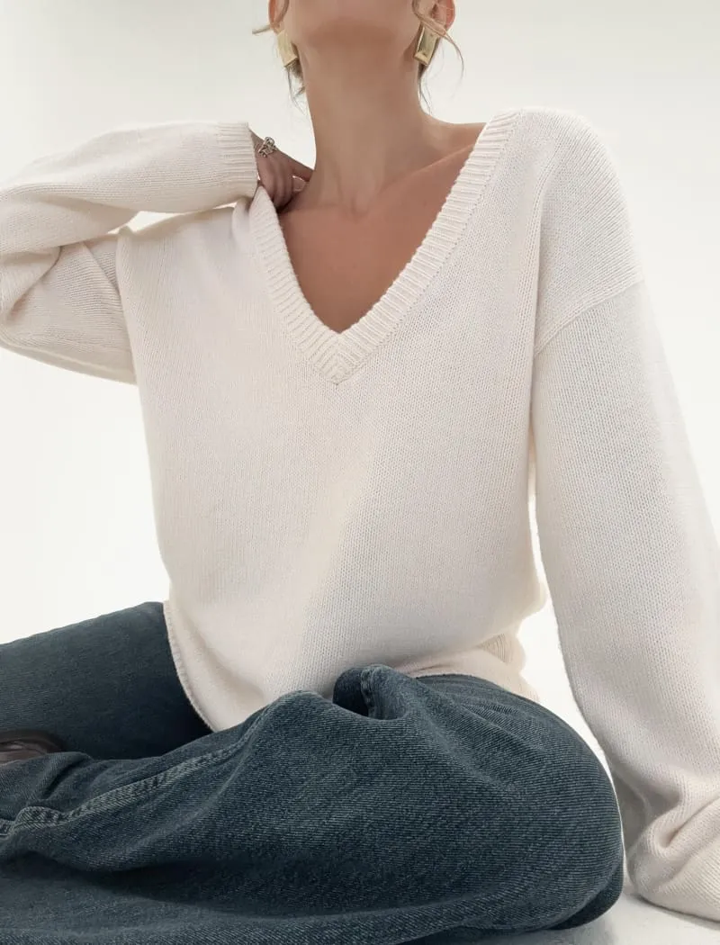 Mercer V-Neck Sweater | Cream sold by Rumored