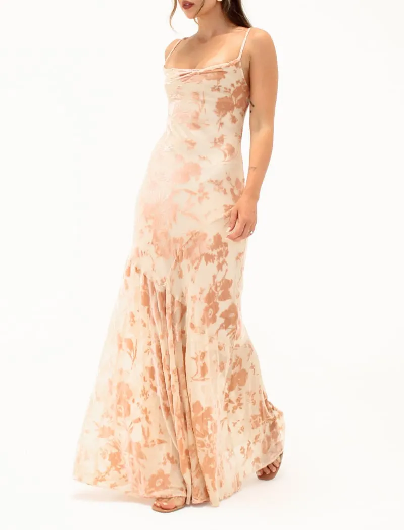 Santeria Maxi Dress | Blush Devore sold by Rumored