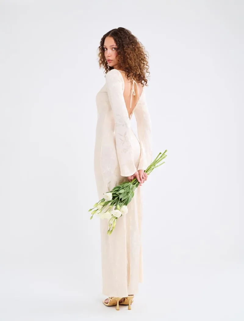 Sweet Talker Maxi Dress | Ivory Jacquard sold by Rumored