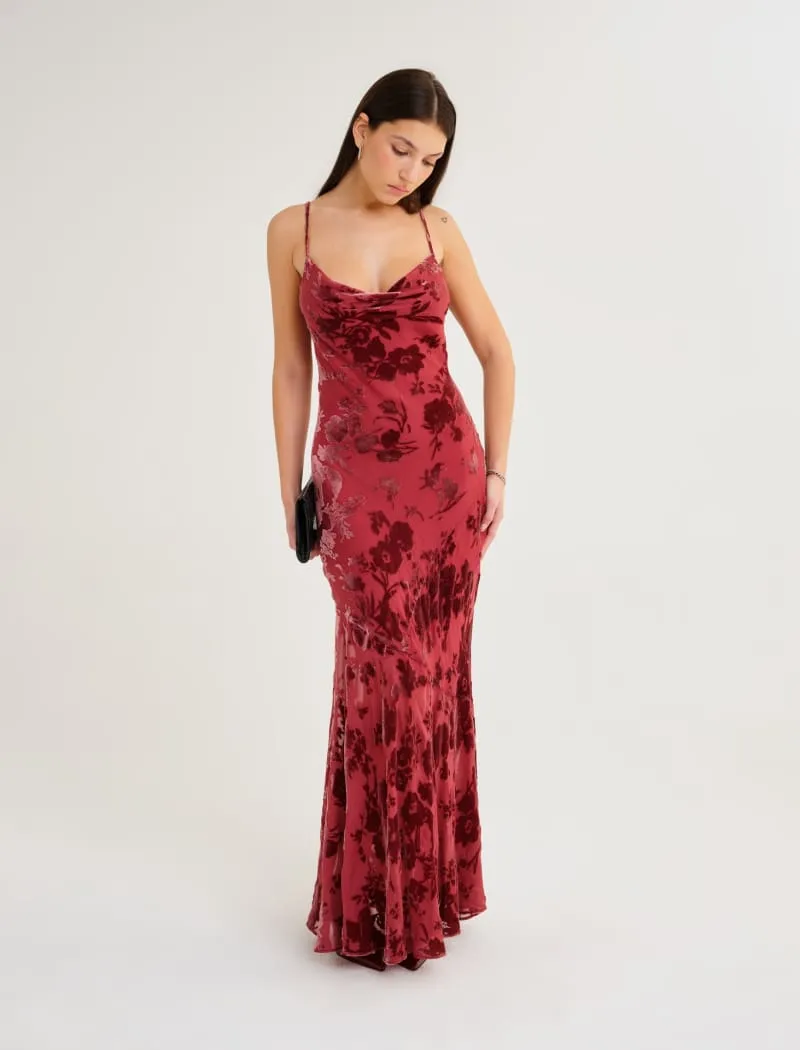 Santeria Maxi Dress | Crimson Devore sold by Rumored product image thumbnail 3