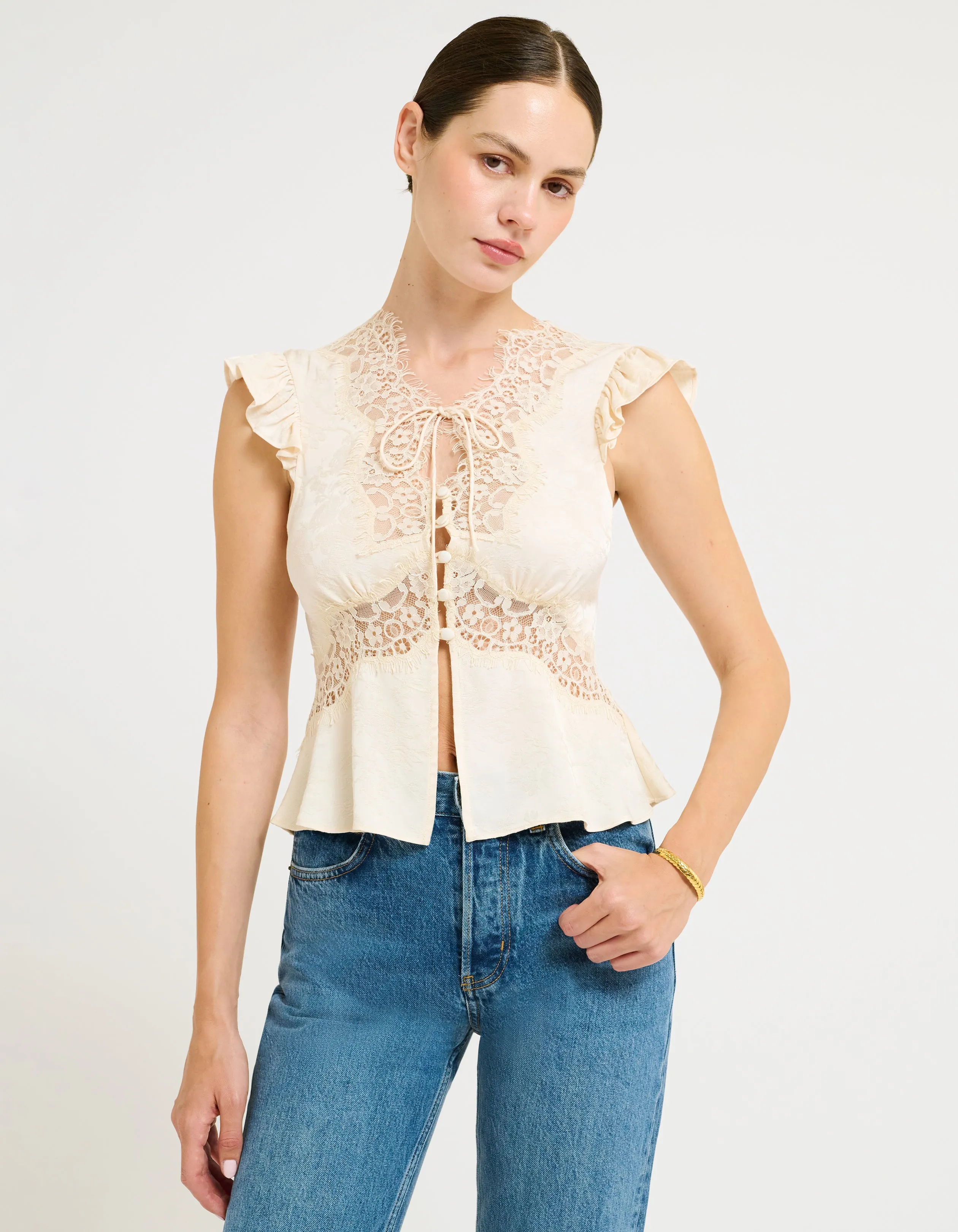 Wisteria Top | Ivory Jacquard sold by Rumored