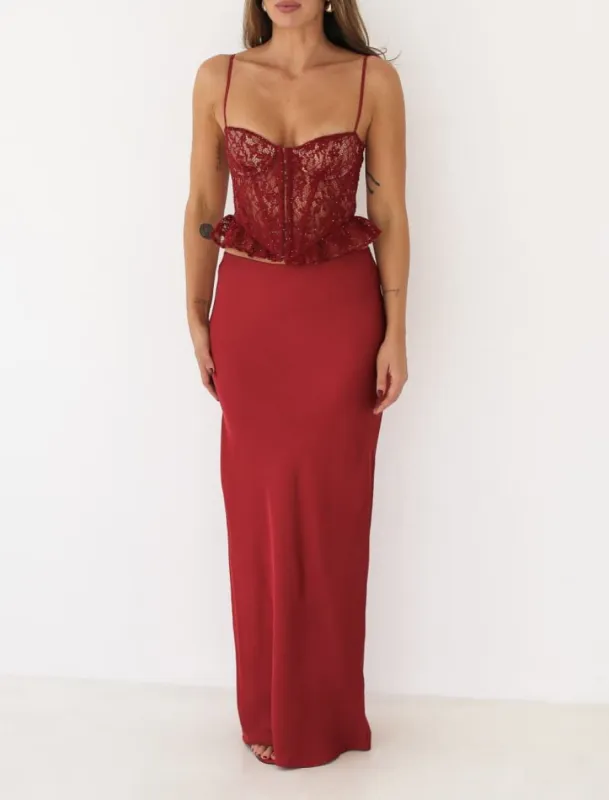 Archive Bias Maxi Skirt | Crimson sold by Rumored
