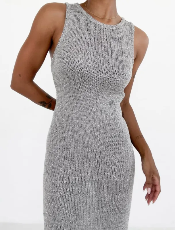 Stella Maxi Dress | Silver Sequin sold by Rumored