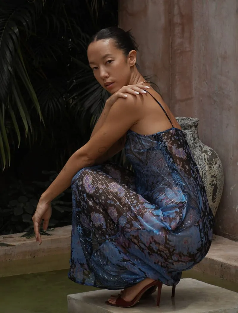 Vintage Slip Maxi Dress | Peacock Lurex | Parallel