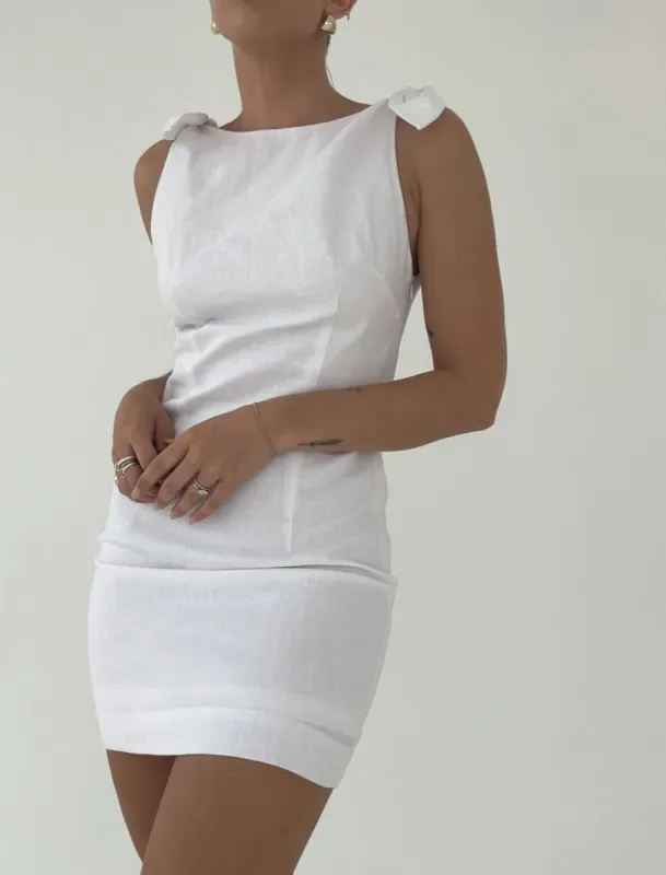 Coastal Mini Dress | White Linen sold by Rumored