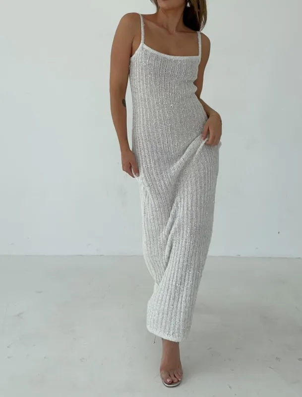 Palm Beach Maxi Dress | White Shimmer sold by Rumored