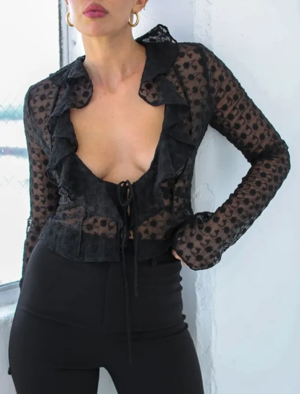 Waterfall Top | Black Eyelet sold by Rumored