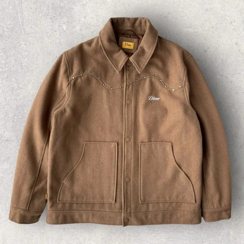 Dime Studded Wool Bomber Jacket Tan L made by Dime