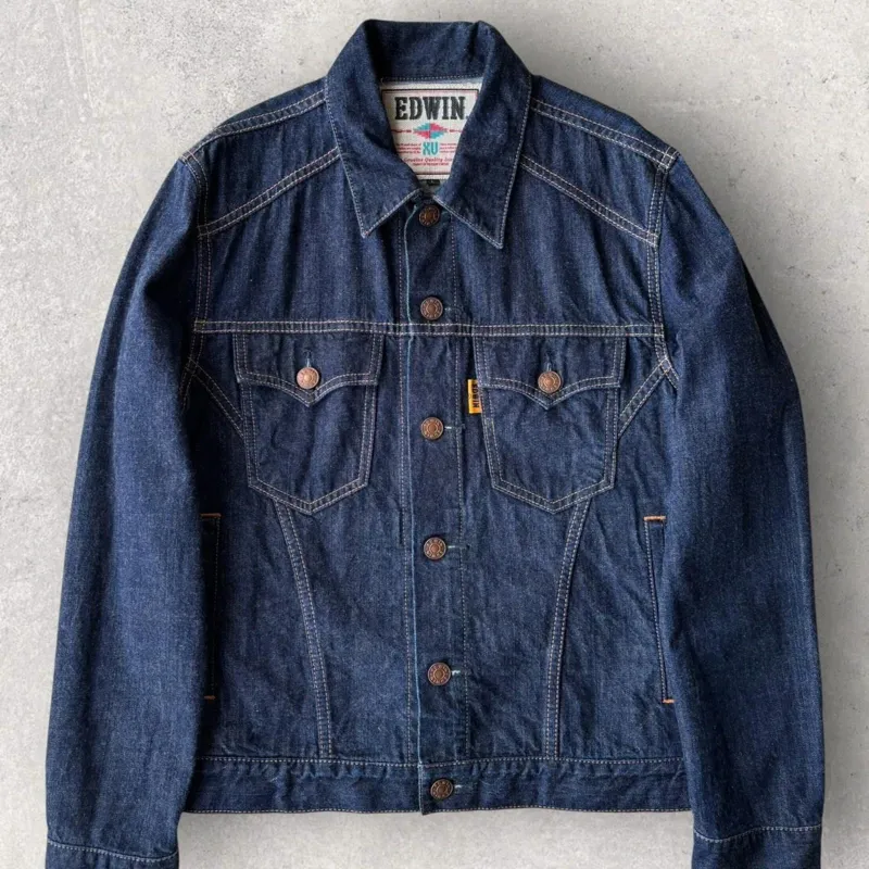 Edwin Japan XU Cropped Denim Jacket Indigo Womens L Japan Import made by Edwin