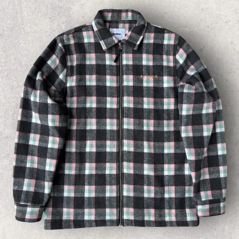 Butter Goods Flannel Plaid Zip Shirt Jacket – Grey – M made by Butter
