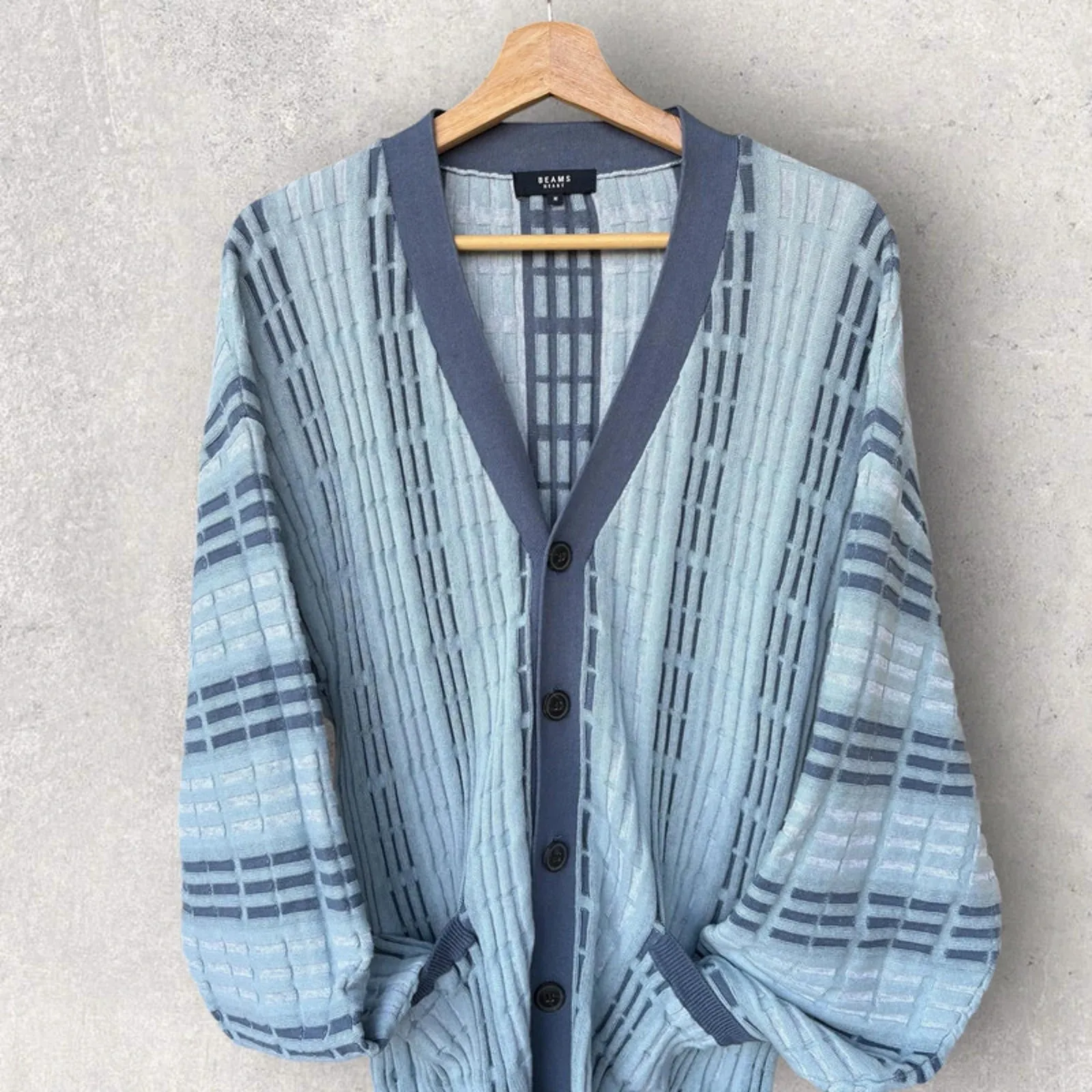 Beams Japan Waffle Cardigan Blue Size M sold by WearHouse UK product image thumbnail 4