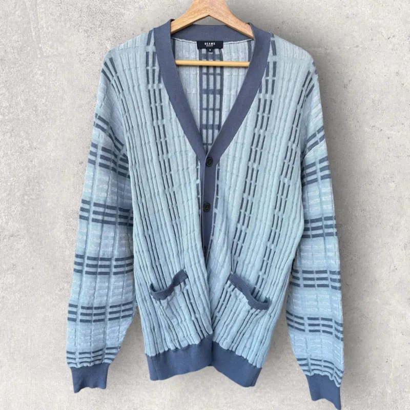 Beams Japan Waffle Cardigan Blue Size M made by BEAMS PLUS